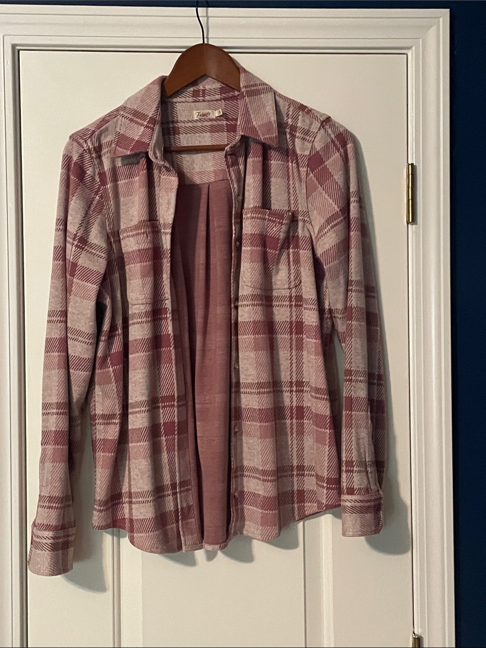 Faherty Pink Mauve Plaid Button-Down Shirt with Layered Front